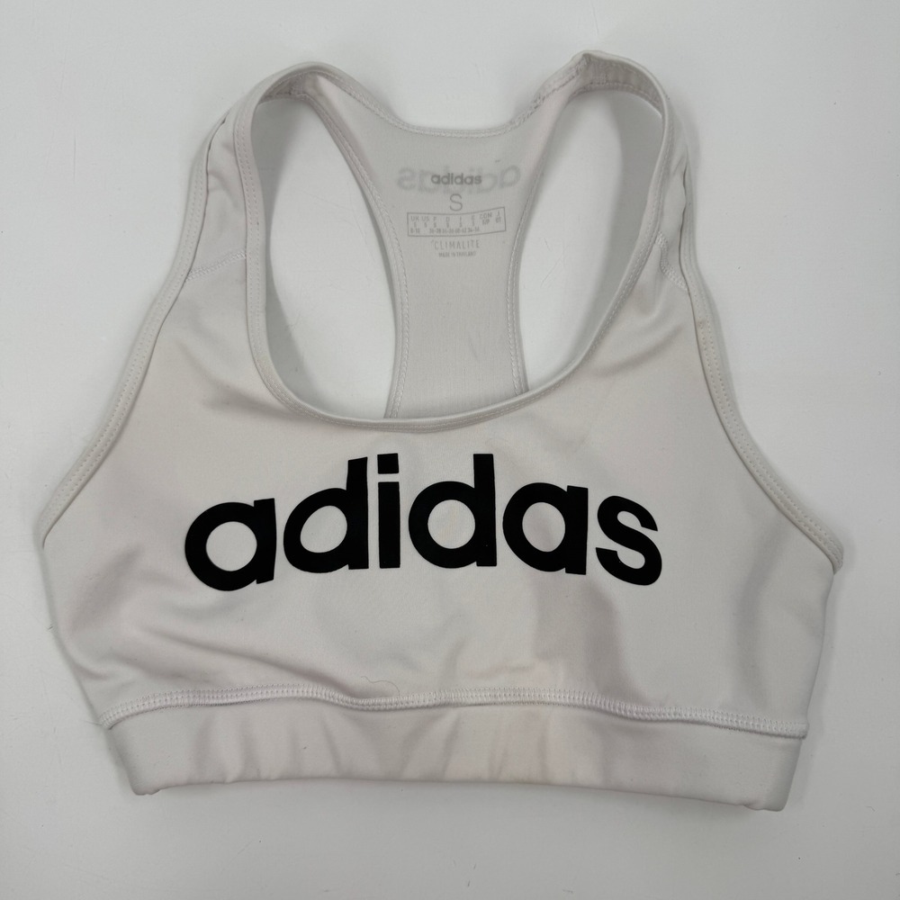 Adidas Sports Bra Womens Small White Climalite Racerback Logo Athletic Top